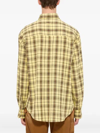 Msgm Checked-pattern Long-sleeve Shirt In Yellow