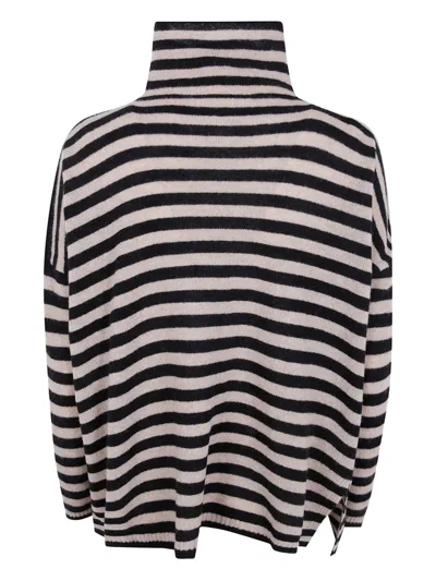 Base Extrafine Merino Wool Striped Turtleneck In Animal Print
