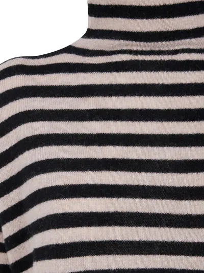 Base Extrafine Merino Wool Striped Turtleneck In Animal Print