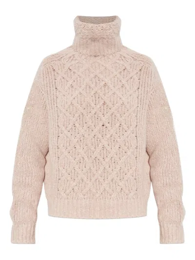 Moncler Wool-blend Cable Knit Sweater In Pink