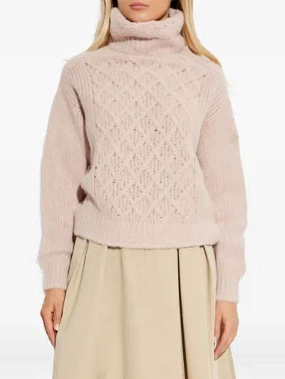 Moncler Wool-blend Cable Knit Sweater In Pink