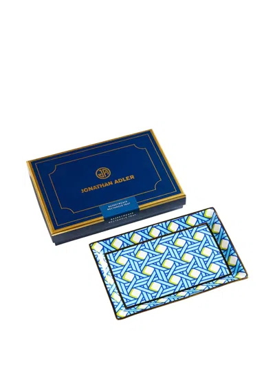Jonathan Adler Small Basketweave Rectangle Trinket Tray (18cm X 12cm) In Blue