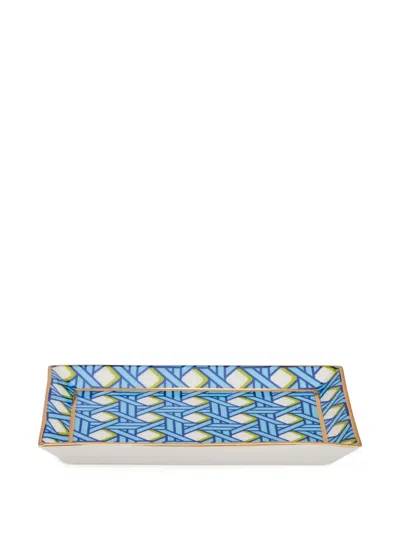 Jonathan Adler Small Basketweave Rectangle Trinket Tray (18cm X 12cm) In Blue