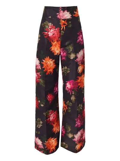 Carolina Herrera Diane Chrysanthemum-print Trousers In Black
