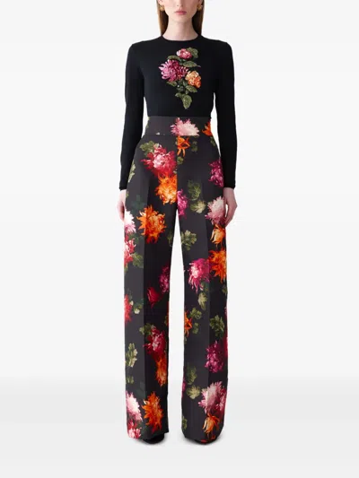 Carolina Herrera Diane Chrysanthemum-print Trousers In Black