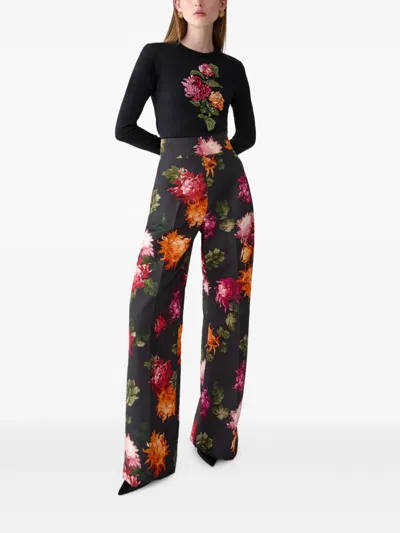 Carolina Herrera Diane Chrysanthemum-print Trousers In Black