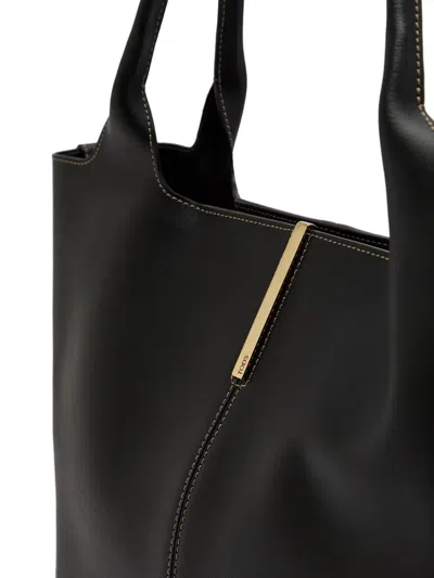 Tod's Black Tote Bag With Logo Plaque On The Front And Contrasting Stitching In Black