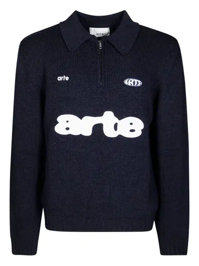 Arte Antwerp Half-zip Long-sleeves Polo Shirt In Blue