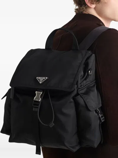 Prada Explore Re-nylon And Leather Backpack In Black