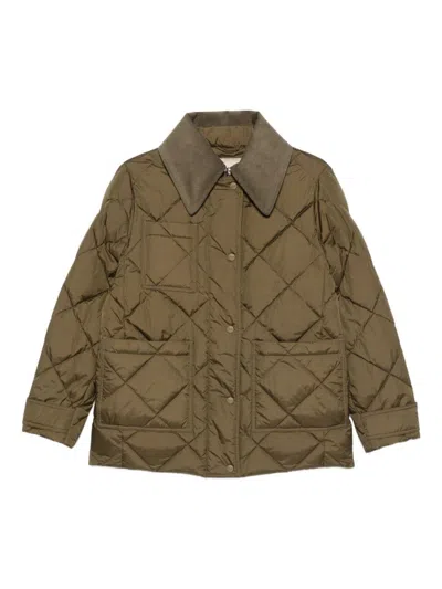 Herno Green Quilted Jacket With Corduroy Collar In Green