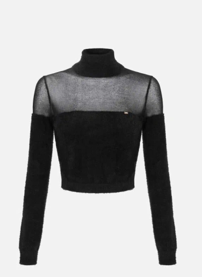 Elisabetta Franchi Brushed Insert Turtleneck Sweater Sweaters And Cardigans Black In Black