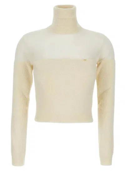 Elisabetta Franchi Milk Cropped Turtleneck Sweater In Neutral