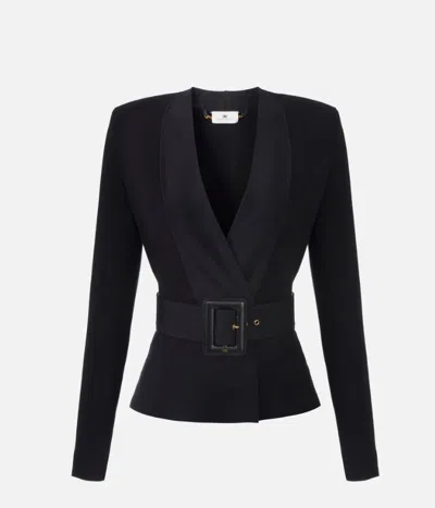 Elisabetta Franchi Black Belted Knitted Jacket In Black