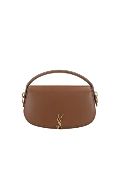 Saint Laurent Voltaire Cross-body Bag Adjustable Strap Top Handle In Brown