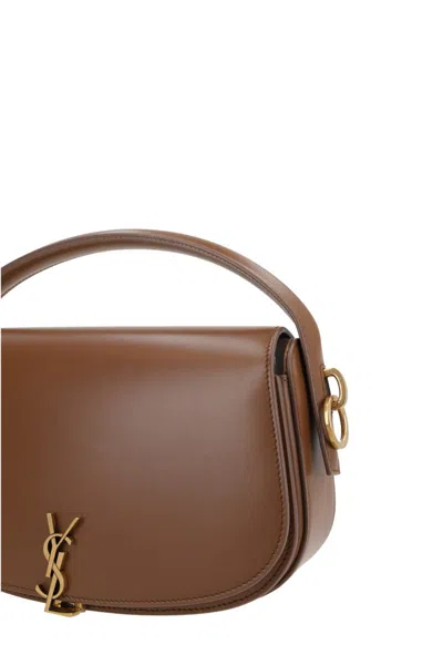Saint Laurent Voltaire Cross-body Bag Adjustable Strap Top Handle In Brown