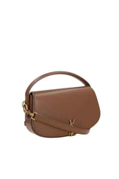 Saint Laurent Voltaire Cross-body Bag Adjustable Strap Top Handle In Brown