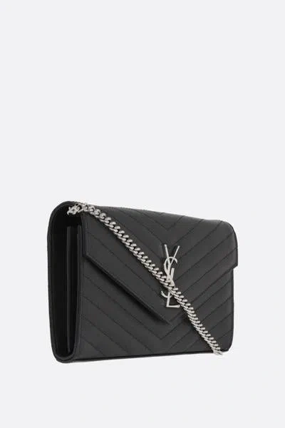 Saint Laurent Monogramme Quilted Leather Wallet On A Chain In Black