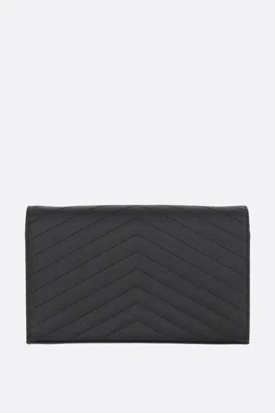 Saint Laurent Monogramme Quilted Leather Wallet On A Chain In Black