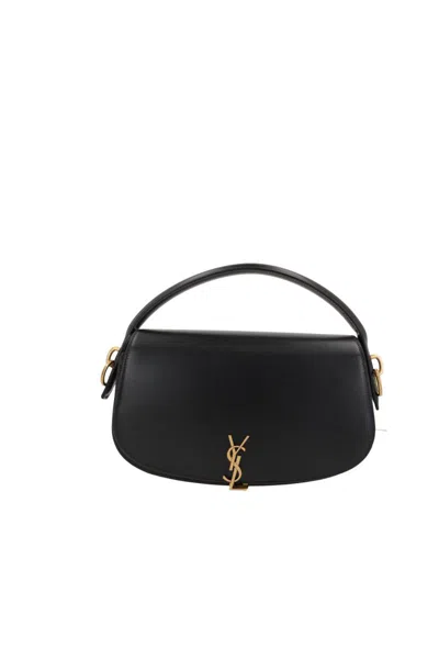 Saint Laurent Voltaire In Box Curved-handle Leather Shoulder Bag In Black