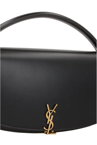 Saint Laurent Voltaire In Box Curved-handle Leather Shoulder Bag In Black