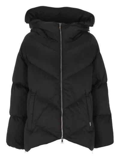 Add Lightweight Puffer Jacket With Fixed Hood And Innovative Features In Black