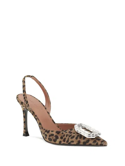 Amina Muaddi Pointed-toe Slingback Heels With Crystal Embellishment In Animal Print
