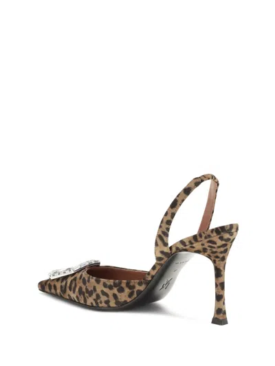 Amina Muaddi Pointed-toe Slingback Heels With Crystal Embellishment In Animal Print
