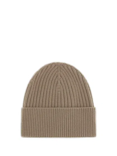Moncler Ribbed Logo-patch Beanie Hat In Brown