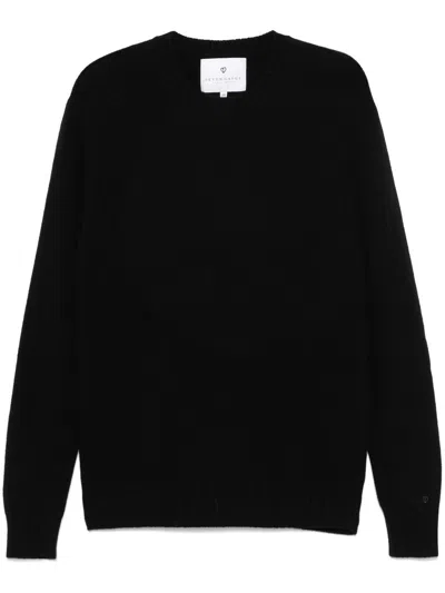 Seven Gauge Textured Black Crewneck Sweater With Relaxed Fit In Black