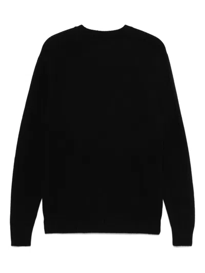 Seven Gauge Textured Black Crewneck Sweater With Relaxed Fit In Black