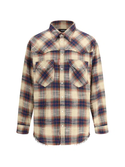 Dsquared2 Plaid Button-down Shirt With Chest Pockets In Blue