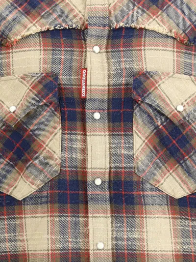Dsquared2 Plaid Button-down Shirt With Chest Pockets In Blue