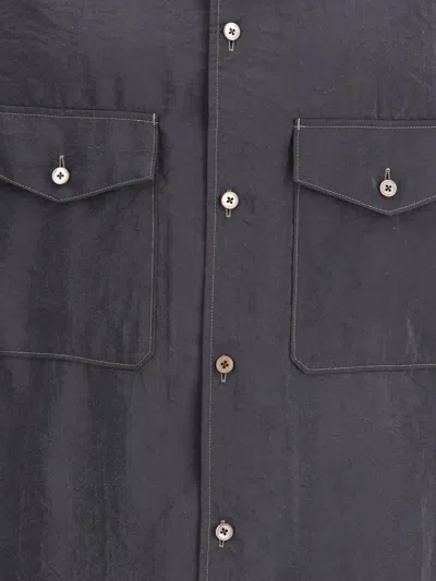 Lemaire Convertible Collar Shirt In Gray