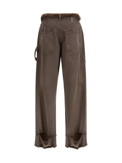 Darkpark Lisa Fur Belt Adorned Loose Fit Carpenter Pants In Brown