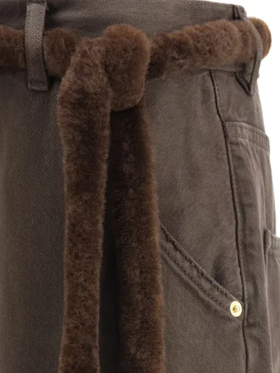 Darkpark Lisa Fur Belt Adorned Loose Fit Carpenter Pants In Brown