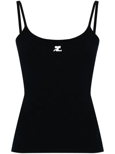 Courrèges Ribbed Spaghetti Strap Top With Elegant Logo Detail And Luxurious Fabric Blend In Animal Print