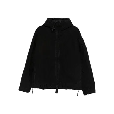 Stone Island Hooded Corduroy Jacket In Black