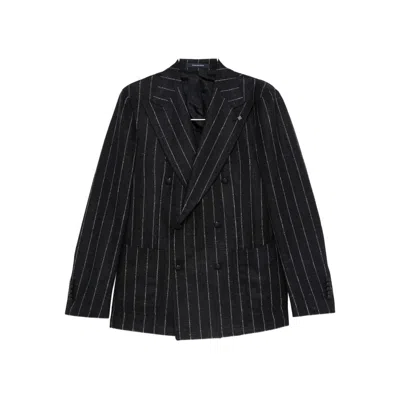 Tagliatore Striped Double-breasted Blazer In Black