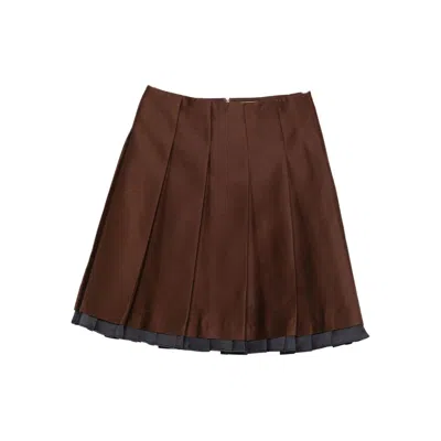 Shushu-tong Pleated Contrasting-trim Skirt In Brown