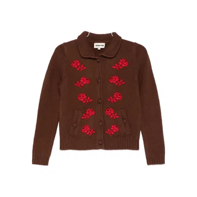 Shushu-tong Floral-embroidered Cardigan In Brown