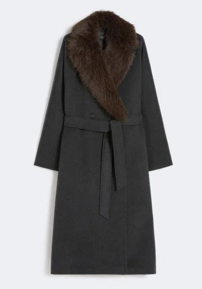 Weekend Max Mara Fur Collar Belted Coat In Gray