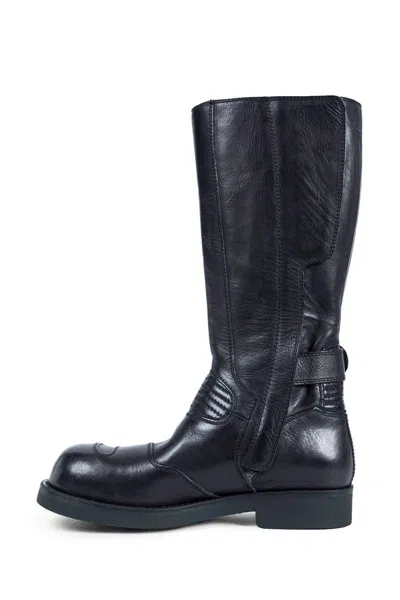 Mm6 Maison Margiela Black Calf Leather Biker Boots In Black