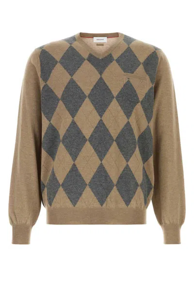 Ferragamo V-neck Argyle Virgin-wool Sweater In Multi