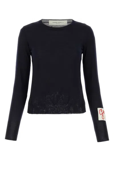 Golden Goose Crew Neck Wool Sweater With Lace Hem In Blue