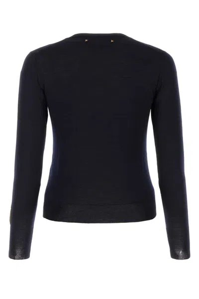 Golden Goose Crew Neck Wool Sweater With Lace Hem In Blue