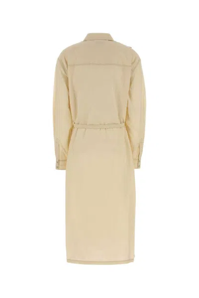 Lemaire Cotton Shirt Dress Featuring Belted Waist In Neutral