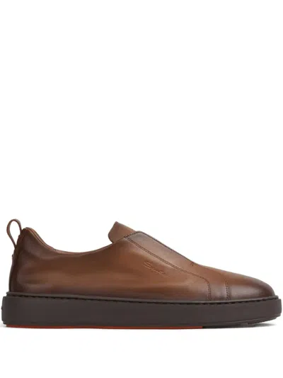 Santoni Smooth Leather Sneakers In Multi