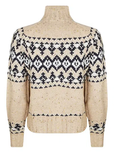 Mc2 Saint Barth Myra Donegal Sweater In Beige Wool Blend With Fair Isle Jacquard In Brown