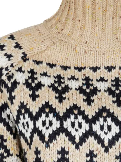 Mc2 Saint Barth Myra Donegal Sweater In Beige Wool Blend With Fair Isle Jacquard In Brown