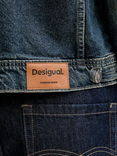 Desigual Metallic Embroidery Denim Trucker Jacket In Blue